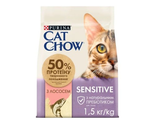 Сухий корм для кішок Purina Cat Chow Sensitive з лососем 1.5 кг (7613035394131)