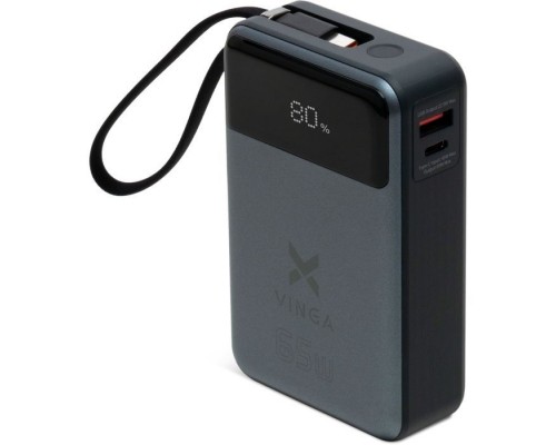Батарея універсальна Vinga 20000 mAh 65W Display USB-C Cable Grey (VPBB2065C)