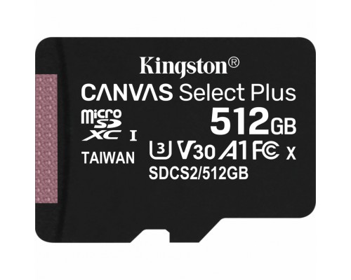 Карта пам'яті Kingston 512GB microSDXC class 10 UHS-I U3 V30 A1 Canvas Select Plus (SDCS2/512GBSP)
