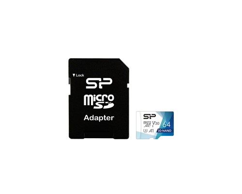 Карта пам'яті Silicon Power 64Gb microSDXC U3 A1 V30 Superior Color 100R/80W + adapter (SP064GBSTXDU3V20AB)